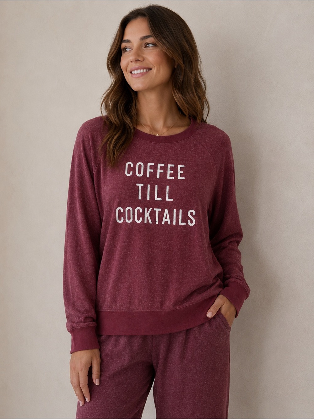 Grayson Threads 'Coffee Till Cocktails' Sweatshirt - Wine